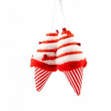 Decoratiune brad in forma de corn cu inghetata, culoare alb cu rosu, dimensiune: 7x7x17 cm, 2 buc/ set, MI-581