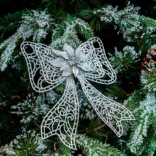 Decoratiune brad in forma de fundita, culoare argintiu, dimensiune 16*18cm, BL-6013S