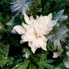 Decoratiune pentru brad in forma de floare, culoare alb, dimensiune 24 cm, MI-1057