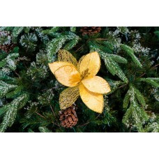 Decoratiune pentru brad in forma de floare, culoare auriu, dimensiune 25x15 cm, HB-516