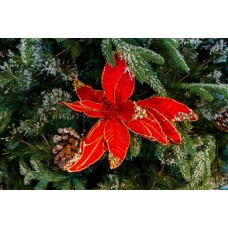 Decoratiune pentru brad in forma de floare, culoare rosu, dimensiune 35x40cm, HB-536