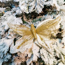 Decoratiune pentru brad in forma de fluture, culoare auriu, dimensiune 39x24 cm, MI-1085