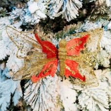 Decoratiune pentru brad in forma de fluture, culoare rosu, dimensiune 27x22 cm, MI-1049