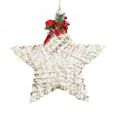 Stea din ratan cu plastic alb, cu sarma de cupru, lumini 25 led-uri si transformator